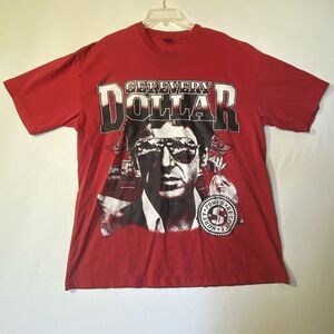 VTG Scarface Get Every Dollar Dream USA T Shirt 2XL Red Tony Montana Flawed